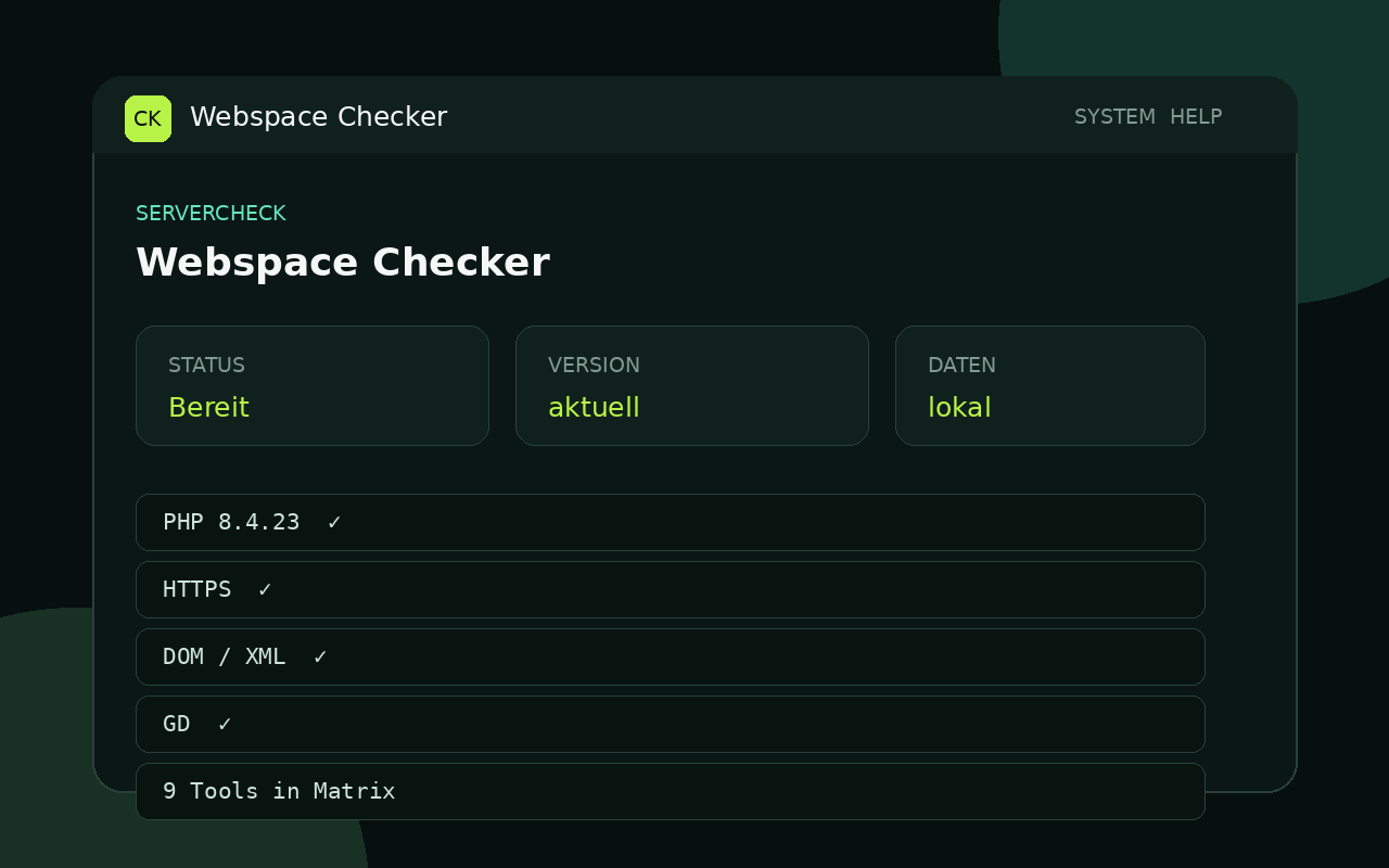 Oberfläche von Cyberknecht Webspace Checker